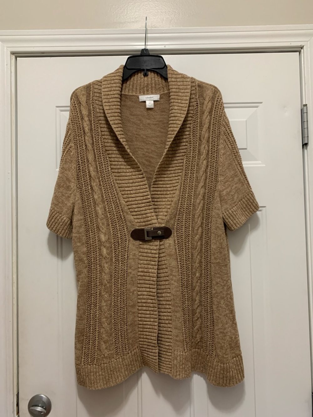 3/$15 CJ Banks 100% Cotton Beige Cable-Knit Shawl Collar Short-Sleeve Cardigan